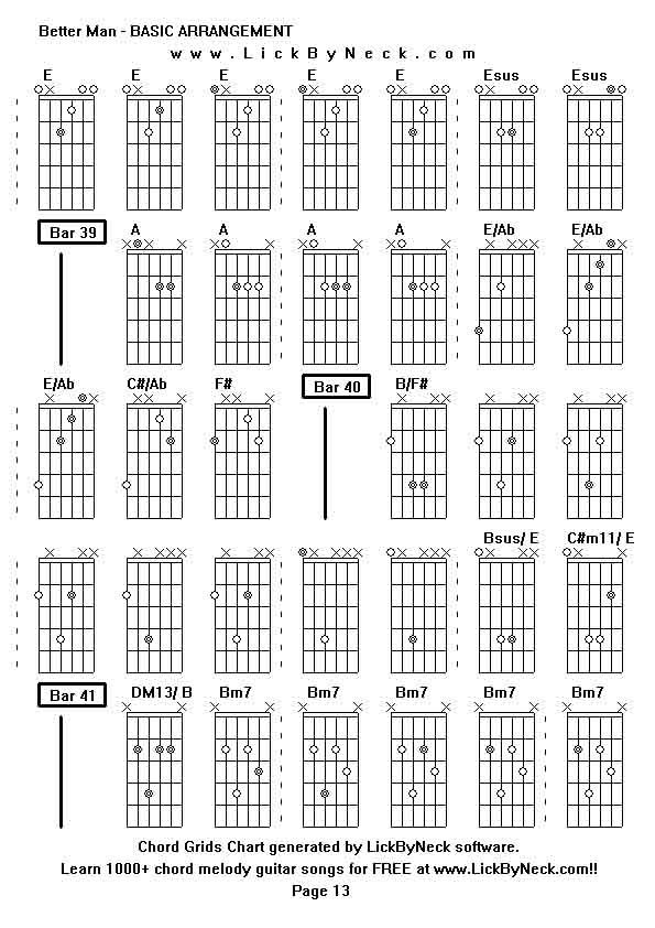 Chord Grids Chart of chord melody fingerstyle guitar song-Better Man - BASIC ARRANGEMENT,generated by LickByNeck software.